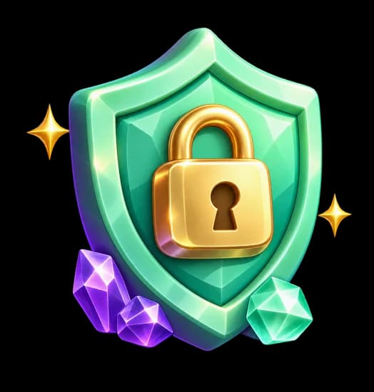 Mint crystal shield with a golden lock