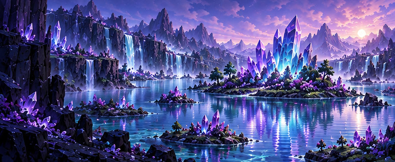 Illustrated crystal mining landscape